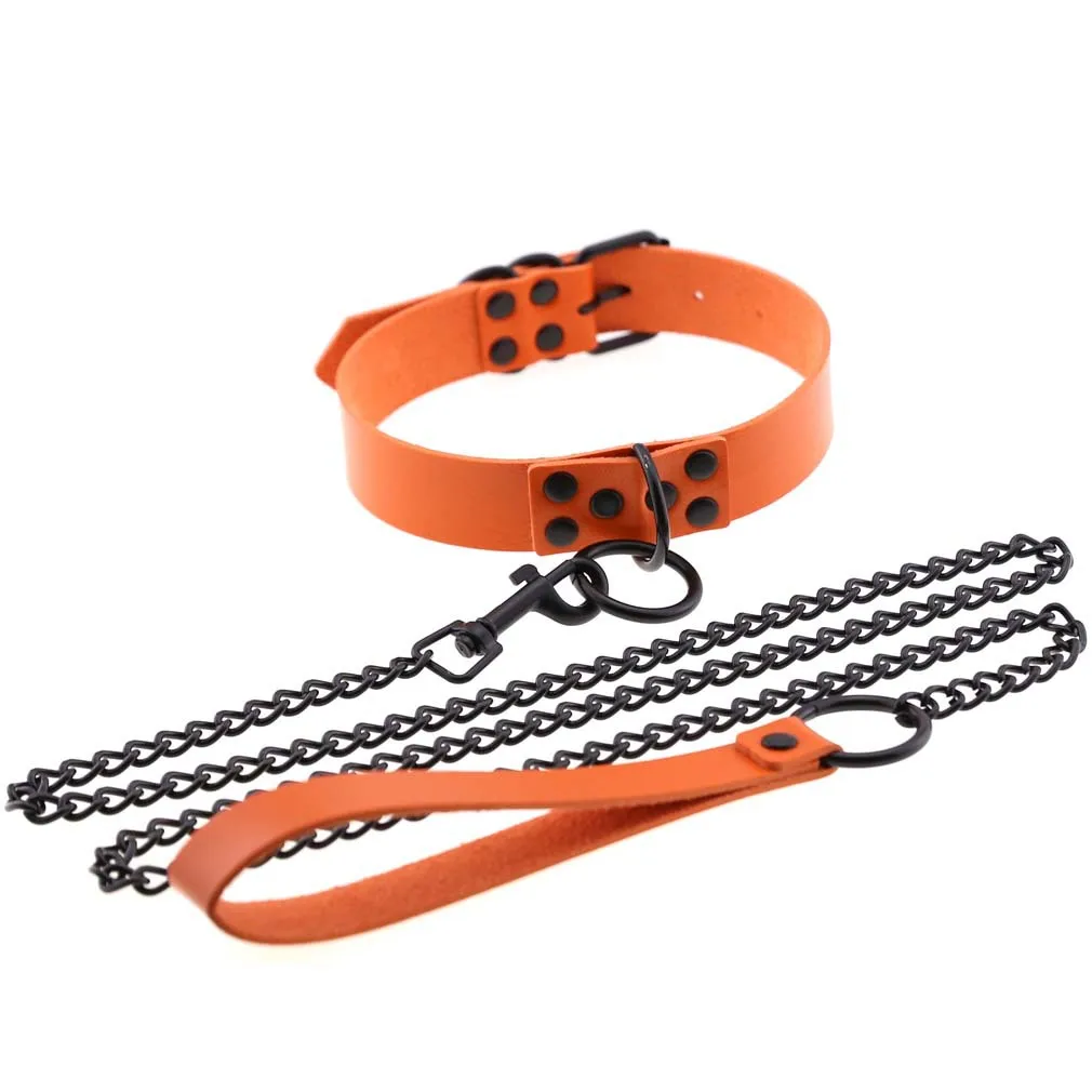 Punk Choker Leather Collar Goth Choker Metal Necklace Clavicle Chain for Women Girls Female