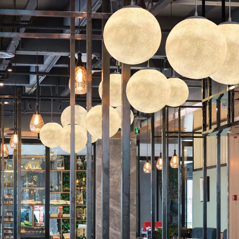 Nordic northern europe style decoration remote control round moon pattern ceiling lamp for restaurant,bedroom,hotel,home