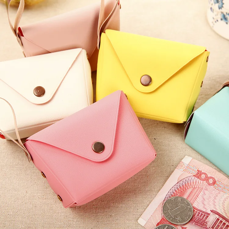 2023 new style Pu leather small coin purse with button candy color key bag mini women purse