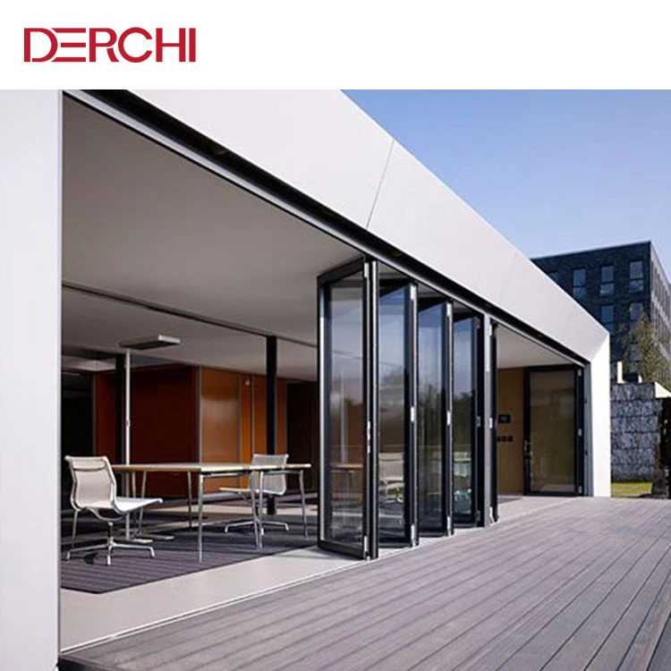 Windproof Aluminum double glazed bifold door exterior glass bi folding entry doors