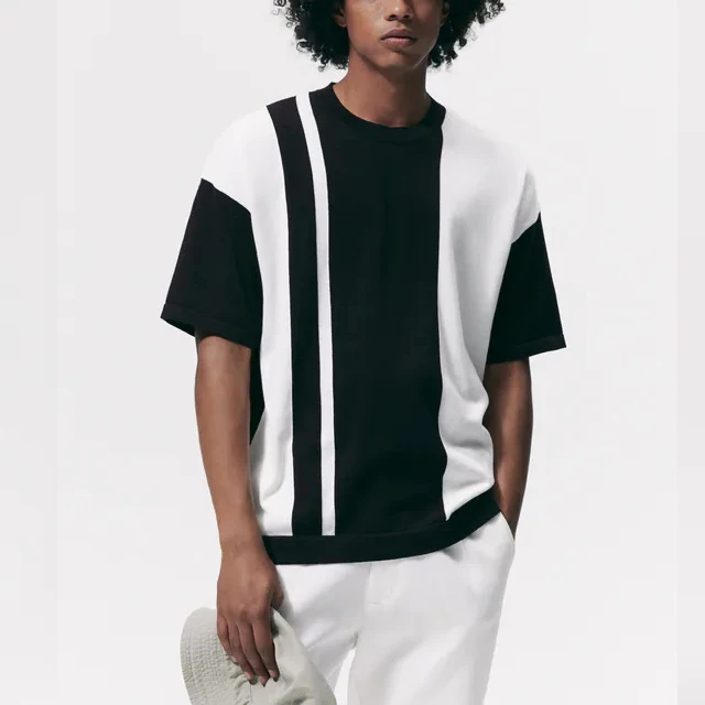 customize luxury high qualify cotton rib o neck loose fit drop shoulder special white and back combined oversized t shirt