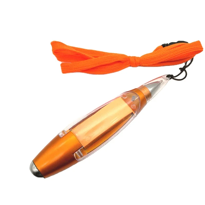 Creative stationery 3 in 1 multifunction led light lanyard ballpoint pens plastic ball pen gift logo pen with sticky note