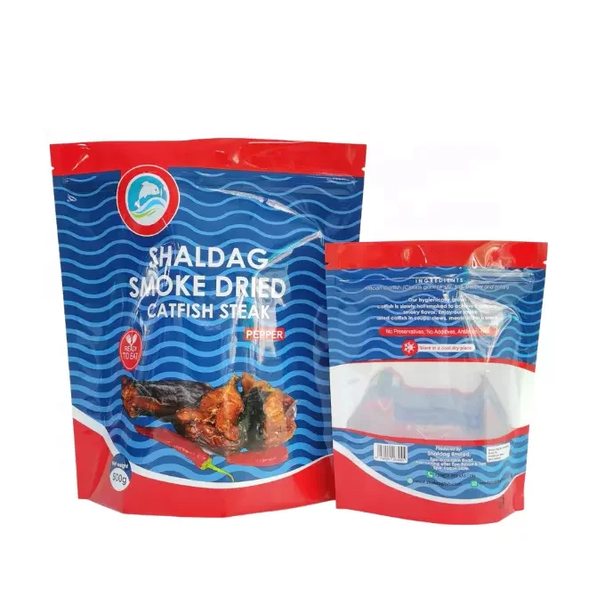 Custom Printed Square Shape Flat Pouch With One Side Transparent Resealable Dry Catfish Steak Cashew Nuts Food Packaging Bag
