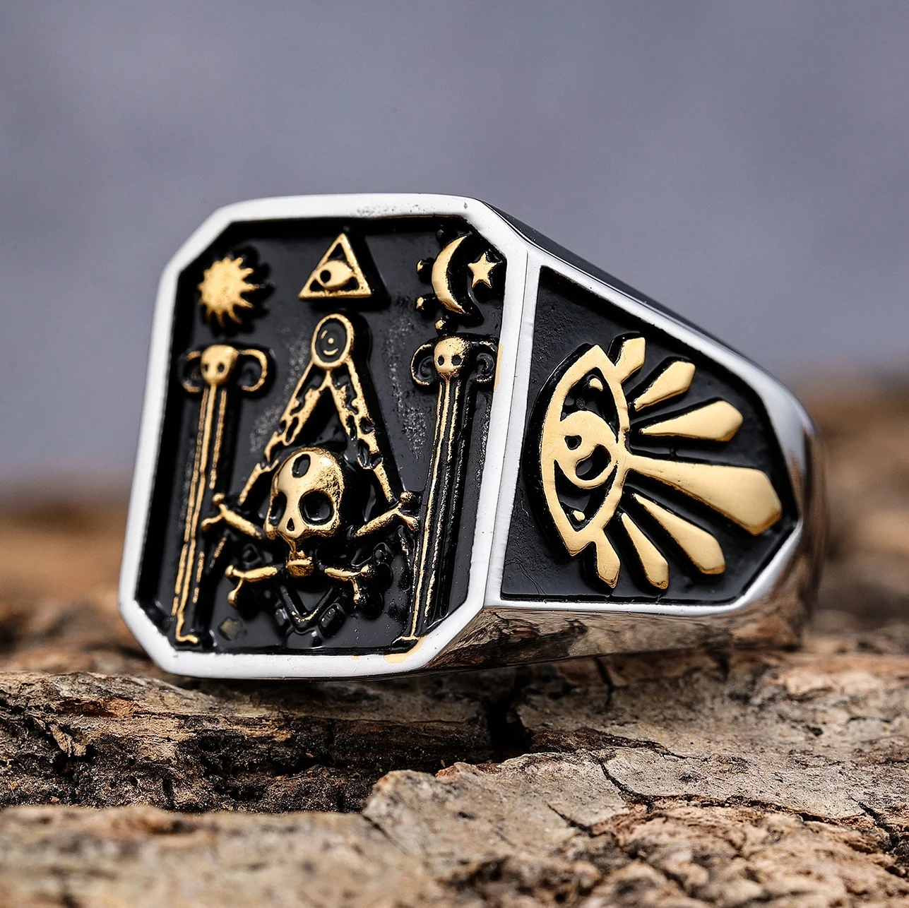 Custom Design Vintage Silver Gold Stainless Steel Freemason Masonic Freemasonry Signet Rings for Men Women