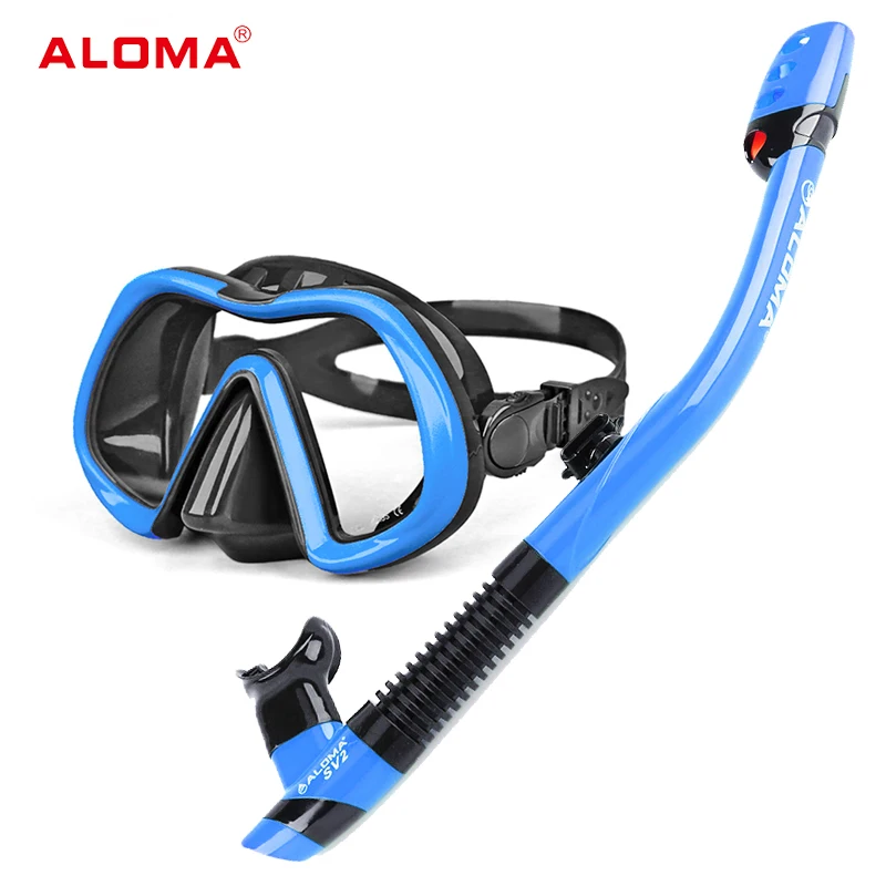 ALOMA factory high quality THickened silicone big frame diving mask and dry snorkel set for adults