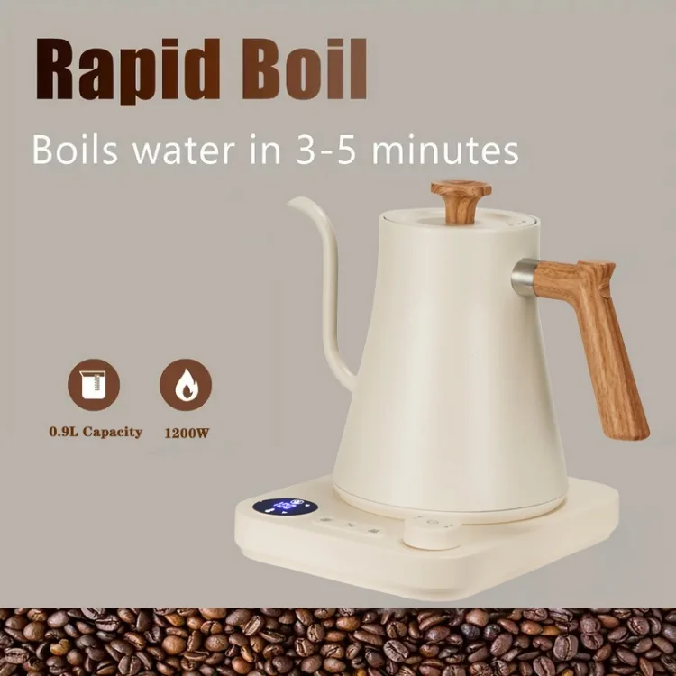Kingze LED Display Temperature Control Pour Over Electronic Coffee Tea Kettle 0.9L Stainless Steel Fast Boiling Gooseneck Kettle
