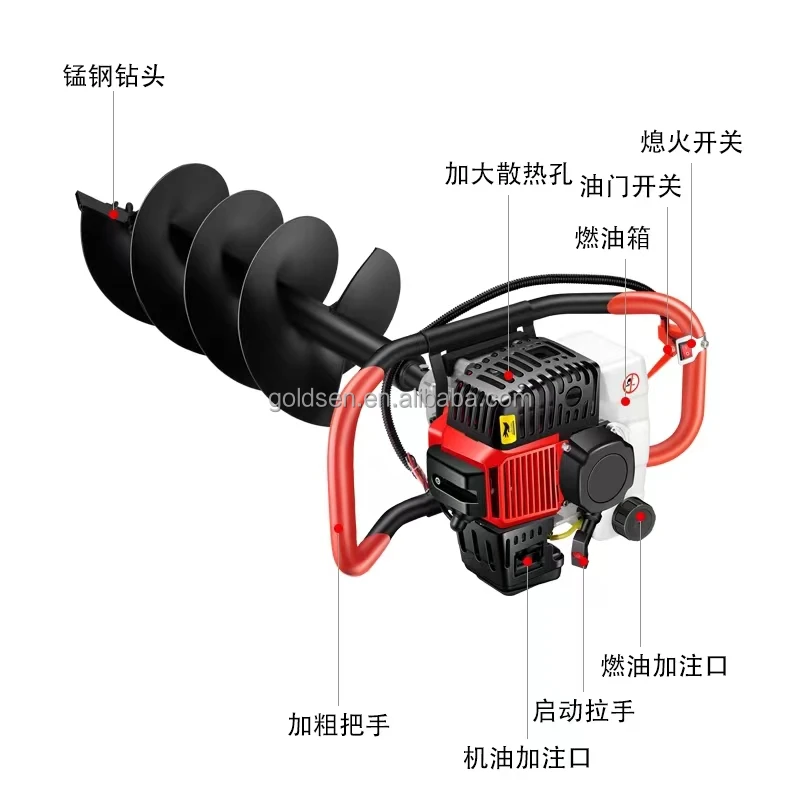 2 Stroke 63cc Hydraulic Ground Drill Stand Fishing Ice Earth Auger Drill Bit Gas Powered Post Hole Digger