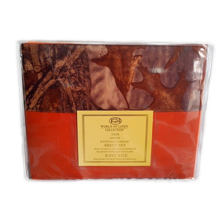 Vitotex-Oak Camo Lodge, Hunter Orange, Bed Sheet Set Queen size 4pcs