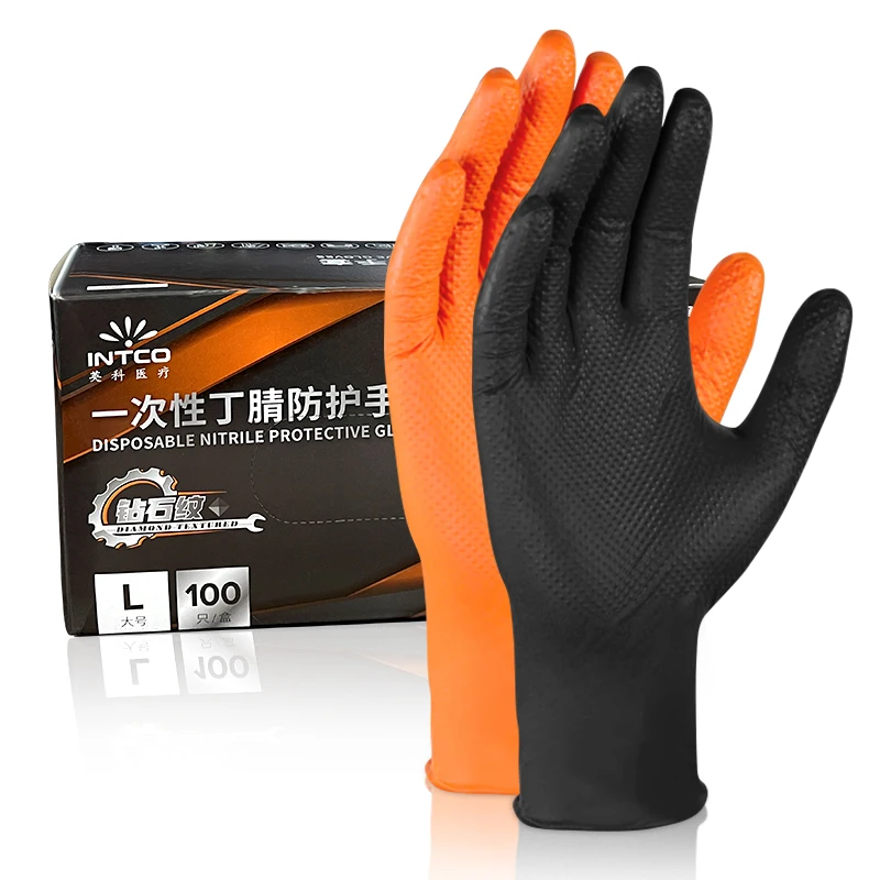custom oem logo 8 mil diamond texture car repair mechanic cleaning glove pure nitrile glove service for industry