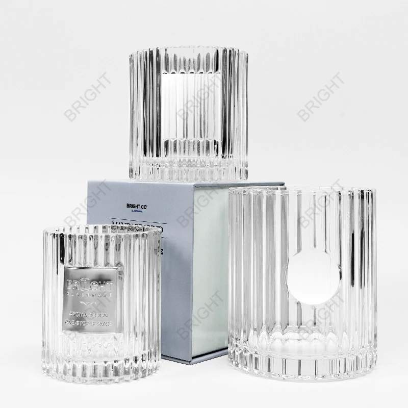 Wholesale Candle Holders Lanterns And Candle Jars Customized Luxury Striped Empty Modern Candle Jar For Home Decoration