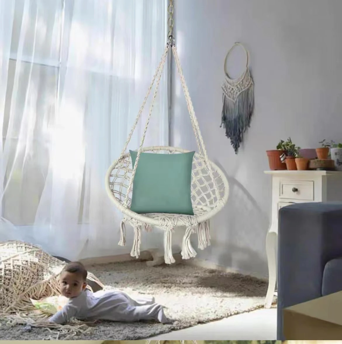 Factory price Macrame Hanging Hammock Seat Columpio Swing Indoor Outdoor Rope Patio macrame swing chair