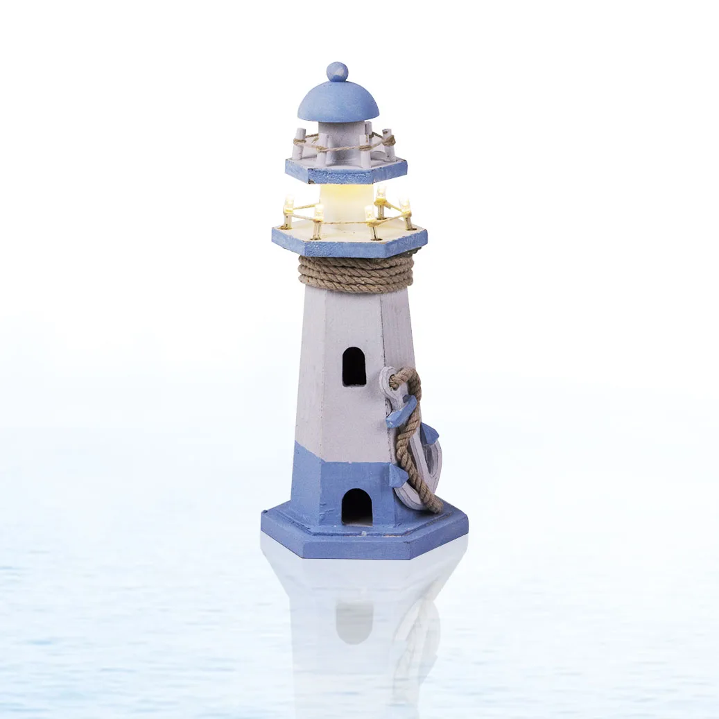 10.5 Inch Tall Wood Lighthouse Blinking Creative gift Tower Light desktop ornaments