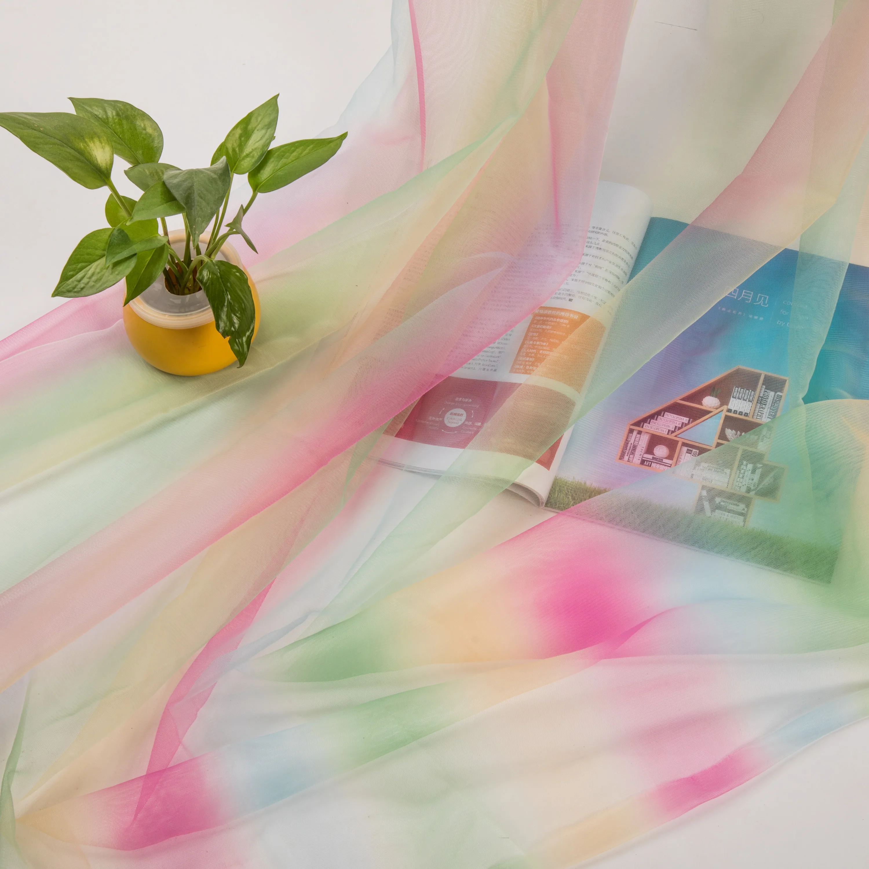 
Superior Quality Illusion Printed Rainbow Ombre Gradient Colors Fabric Tulle Mesh Fabric 