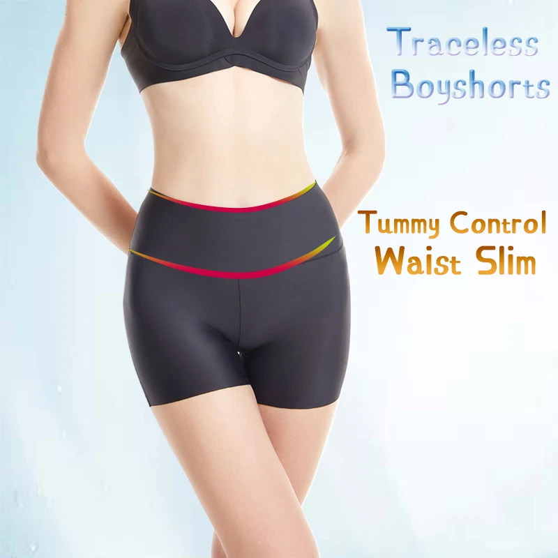 Women Seamless Anti-Chafing Boyshorts Tummy Control Boxer Mid-Rise Under Pants for Dress non-slip elastane Invisible Underwear
