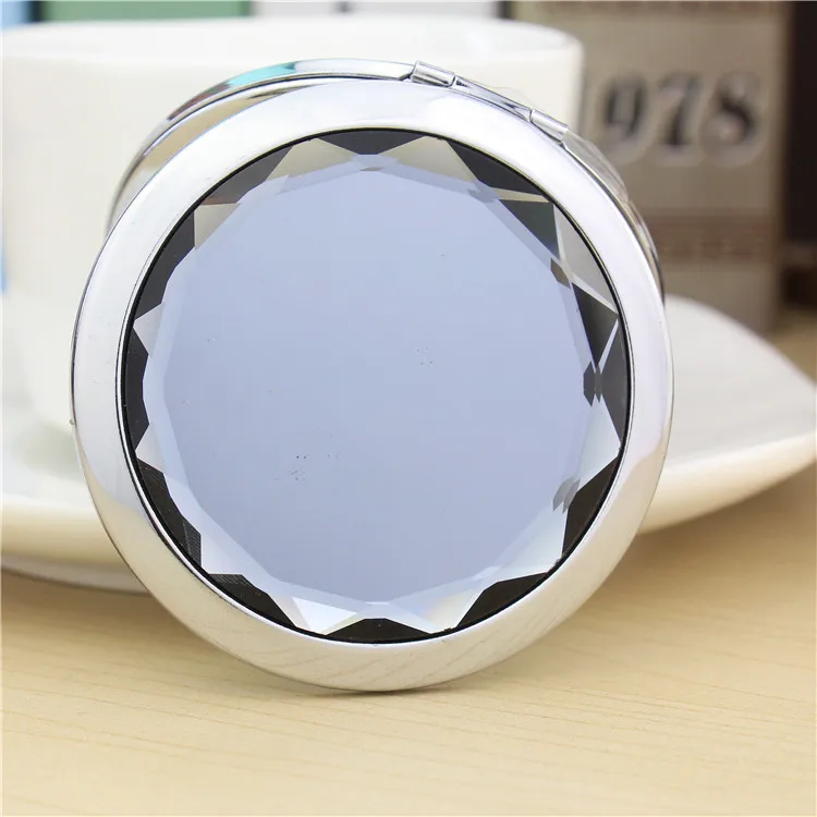 Souvenir Gift Hand Mirror Custom Made Diamond Shape Crystal Folding Pocket Mirror Customized Logo Metal Make Up Mirror