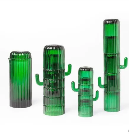 Bottle Water Set Custom Cup Fancy cactus shape Luxury Printing Black Bottles Drinking Glass