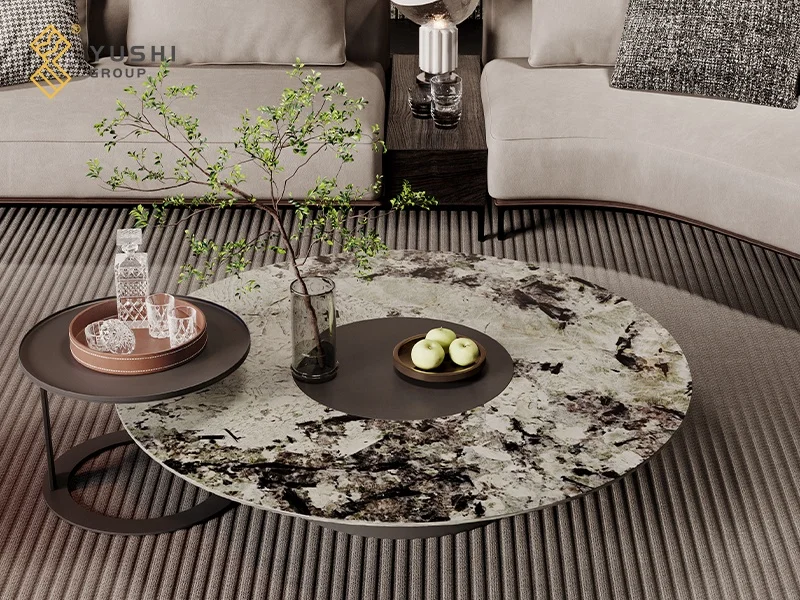 Yushi Group Hot Sale Rounded Large living roon table Rectangular Marble Splendor White Dinner Table Set for 10 People