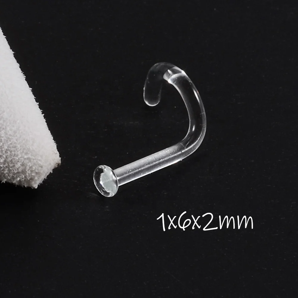 New Design Glass Nose Bone Studs Ring Prevent Allergy Transparent Straight Screw Nose Piercing Body Jewelry