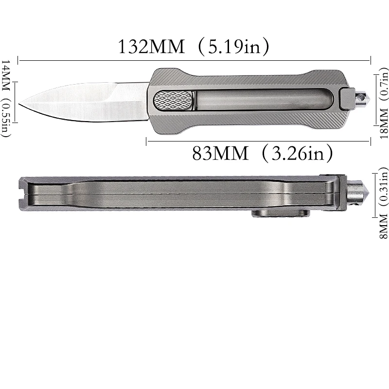 D2 Stainless Steel Sandblasted Multipurpose Folding Knife, Titanium Handle