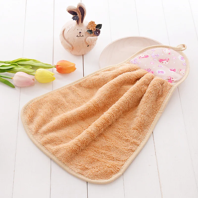 Wholesale Super Soft High Absorbent Microfiber Hanging Coral Fleece Cartoon Hand Towel