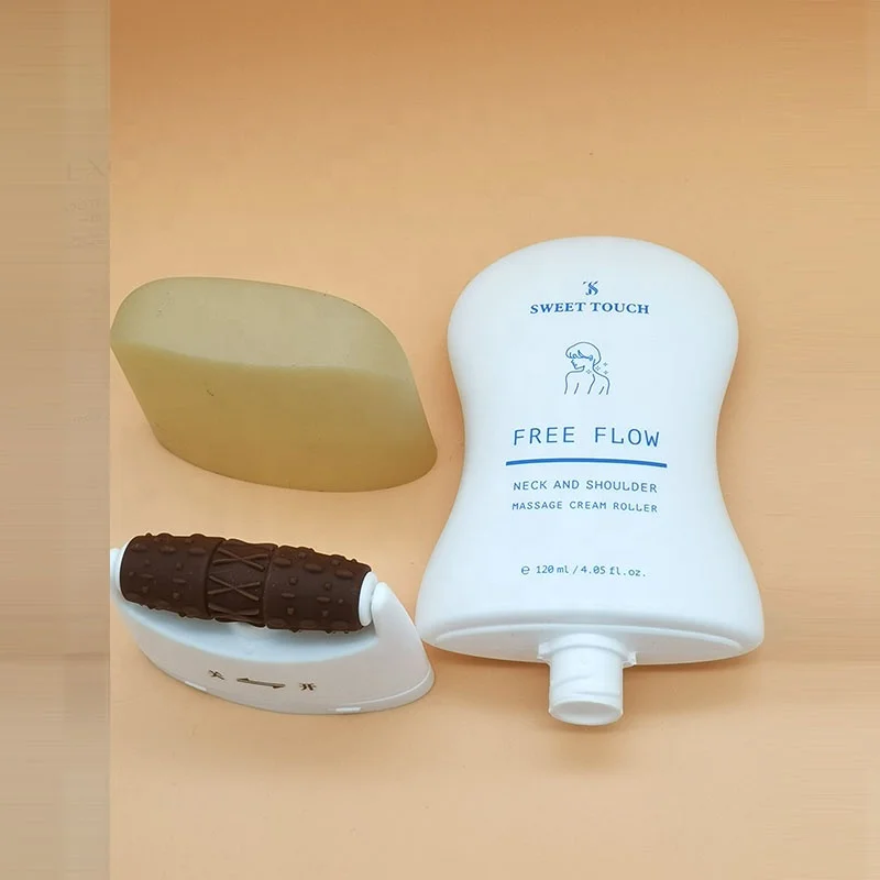 100 ml 150 g PE oval shape convex single roller massage flat skincare  cosmetics bottles with massager PP cap