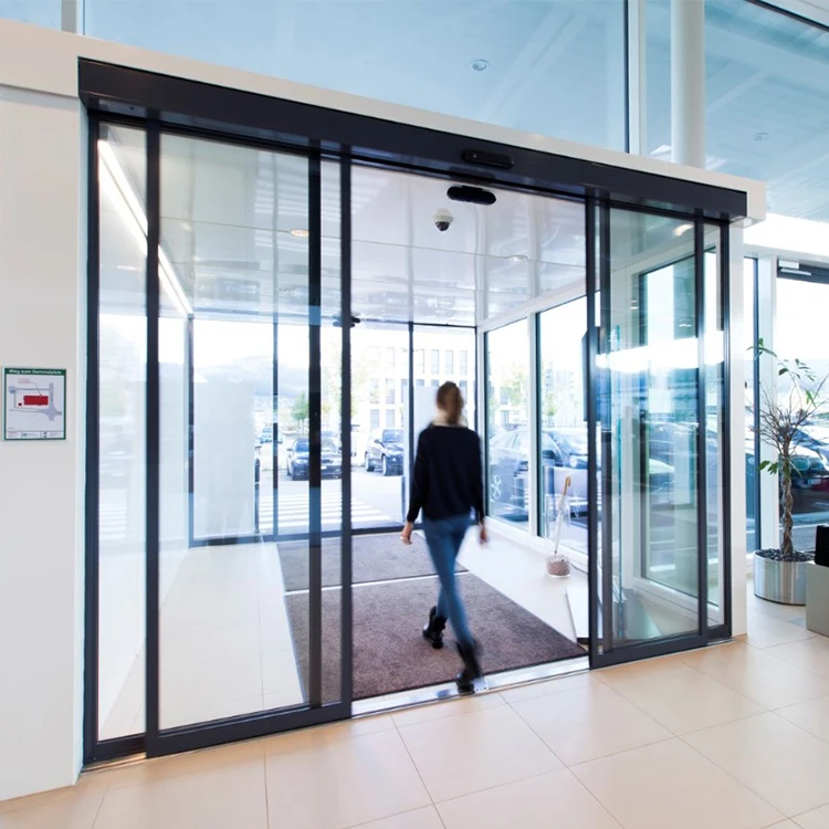 Custom exterior main entrance electric automatic aluminum glass sliding door system design for hospital supermarket store bank