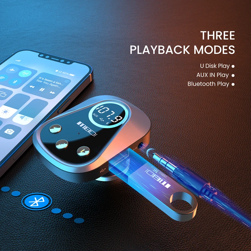 Usb Audio FM Transmitter Audio MP3 Player Dual USB Car Charger Bluetooth 5.0 Kit Portable Cigarette Lighter Bluetooth Adapter