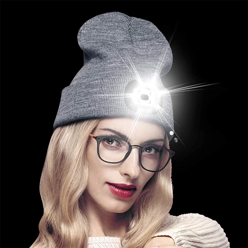 Wholesale 100% Acrylic  Custom Color Funny Knitted winter Beanie Hat with LED Light