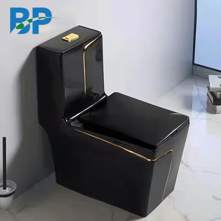 BP Modern luxury bathroom complete sanitary ware one piece ceramic commode pedestal sink basin wc toilet bowl set with gold rim