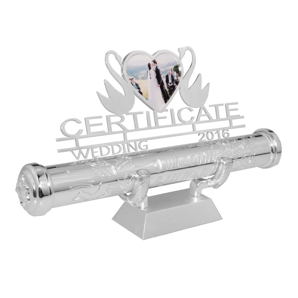 Souvenir for wedding guest sleek metal wedding gift paper scroll holders photo frame marriage certificate tube holder with stand