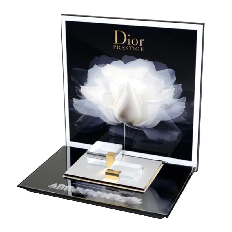 Factory Customized LED light color mixing HD advertising picture video advertising play acrylic perfume display shelf