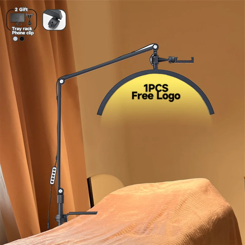 2024 New Arrival Free Logo 20inch Floor Lamp Half Moon Shaped Led Ring Light Eyelash Lamp Lashes Lamps For Makeup Tattoo