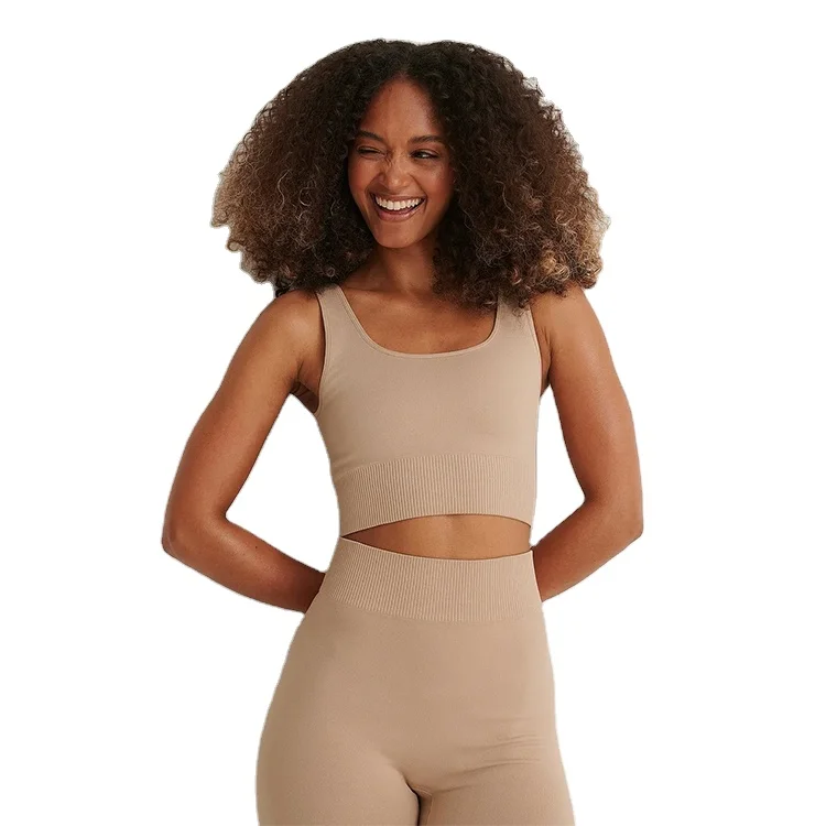 Hot Selling Custom Neckline Bottom Hem  Crop Top Vest Unpadded Cups Backless Ribbed Women Tank Top