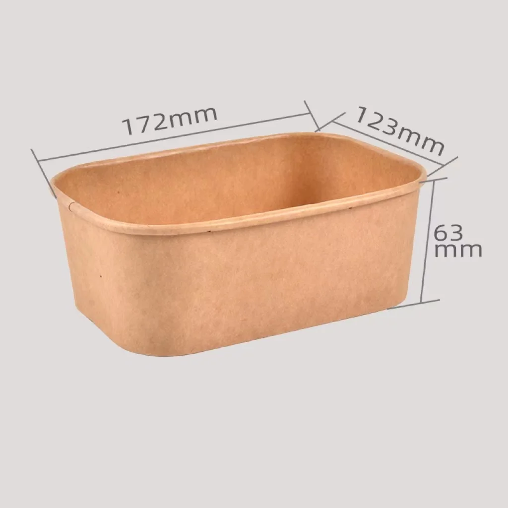 IMEE Round Rectangle Disposable Take Out Kraft Paper Bowl 500ml, 750ml, 1000ml 1100ml Salad Noodles Pasta Cake Container