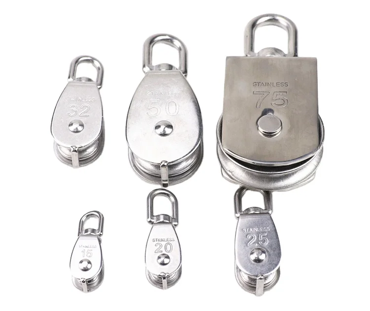 Stainless steel wire rope crane pulley block lifting hook sling single and double pulley line traction wheel