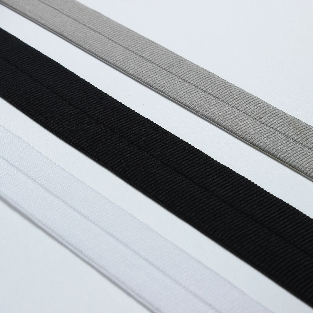 Spandex Nylon Elastics Bands Ribbon Webbing Printed Flat Matt Design 5/8 1 Inch Customized Custom Color Fold Over Elastic