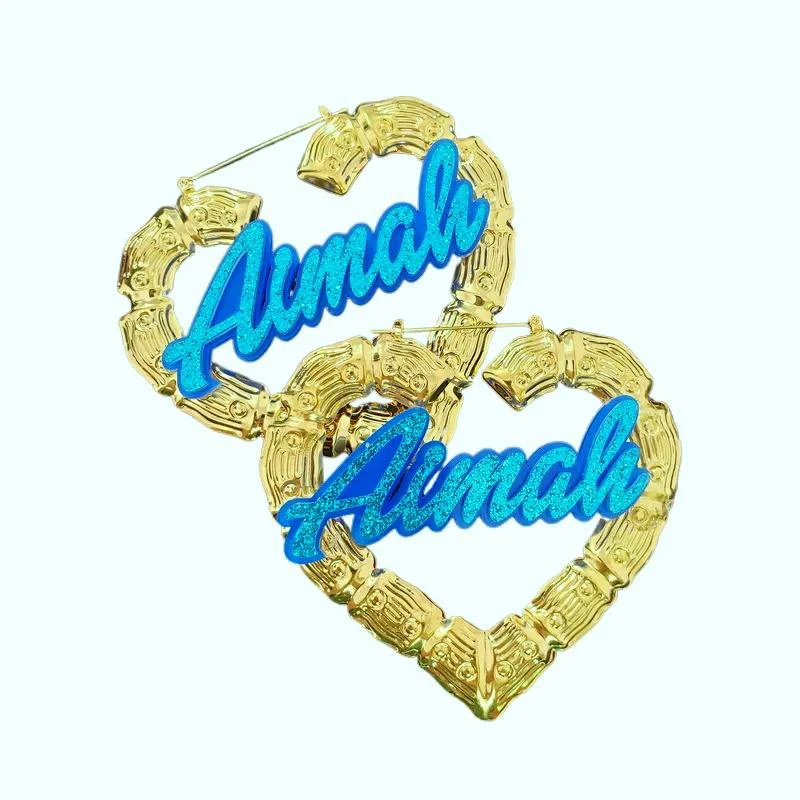 custom gold name hip hop large gold plated bamboo hoop earrings bamboo earrings