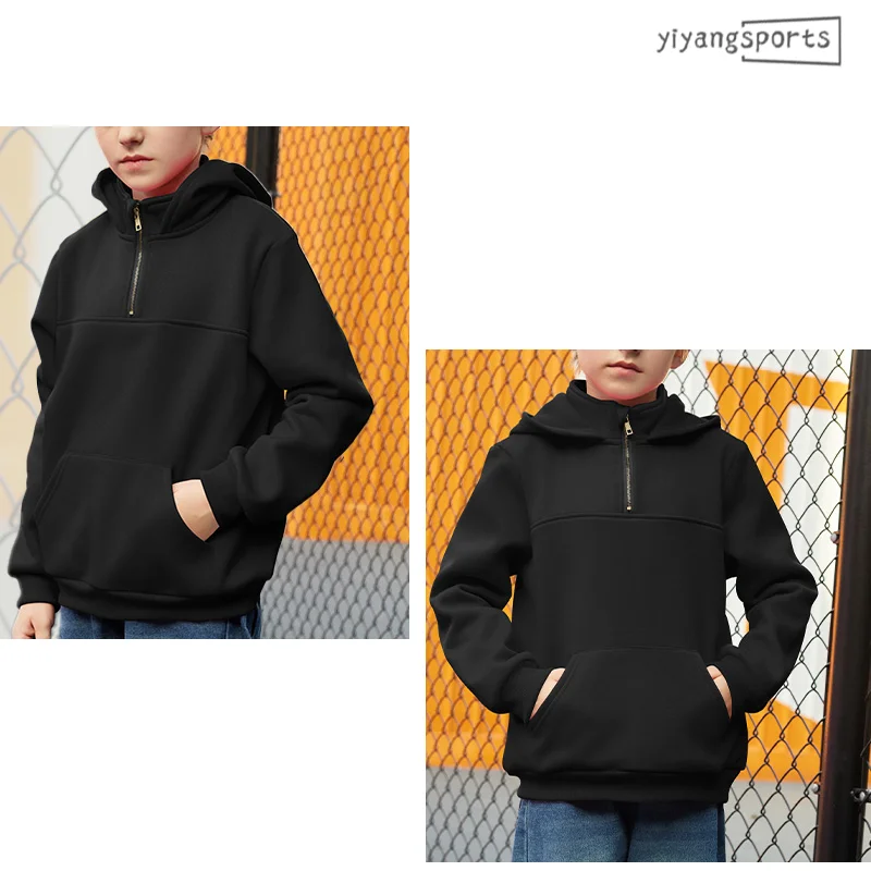 Custom embroidery LOGO Loose Fit Quarter-Zip Fleece Pullover 4 to 12 Years Kids boys hoodies jackets