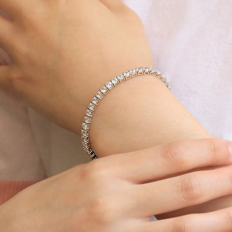 wholesale women dainty sparkle round diamond 925 sterling silver tennis bracelet