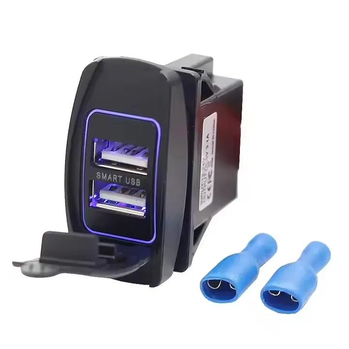 Waterproof 12V 24V 3.1A Rocker Switch Panel Mount Double Port Dual USB Charger Charging Socket for Bus Car
