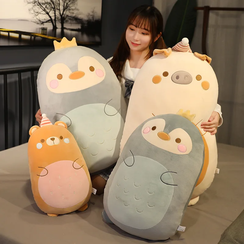 Big cute animal Plush throw pillow Cushions Squabby Cartoon animal Plush toys Stuffed Pig dinosaur bear penguin toys for kids