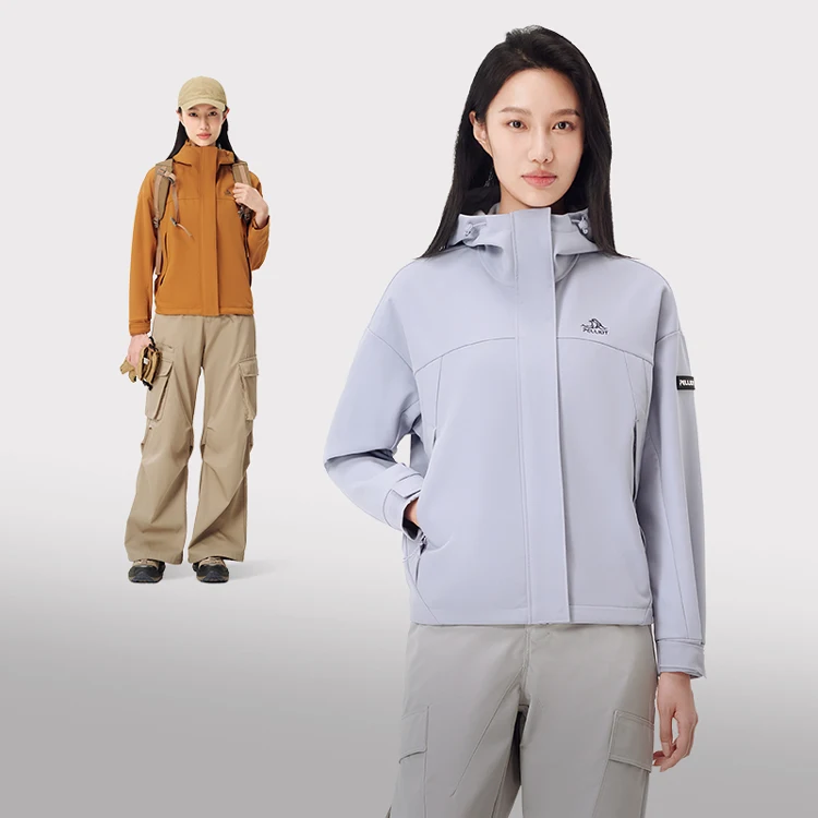 women new autumn outdoor windproof and water-repellent mountaineering and hiking hooded soft shell jacket