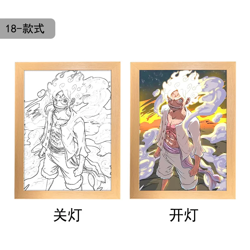 23*17cm Anime Luffy 3d led light painting Cartoon Nika led painting light Box night light usb wooden artwork Lamp for Home Decor