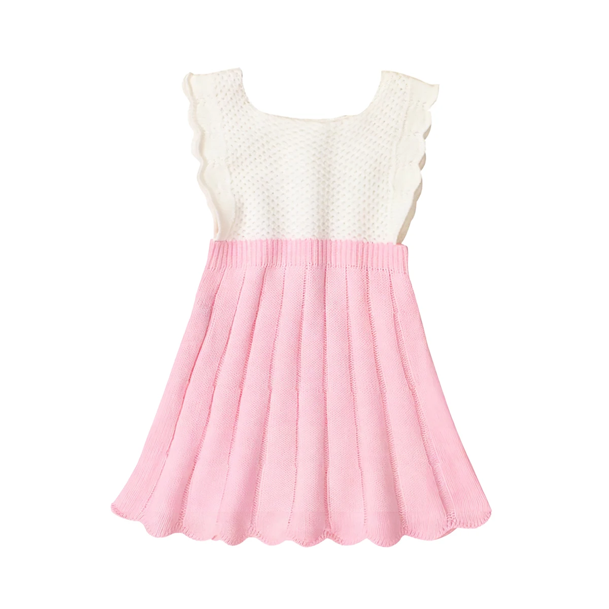 Baby Girl Knit Dresses Pink Pleated Boutique Princess Girls Frock Knitwear Baby Flutter Sleeve Dress A-line Casual Crochet Dress