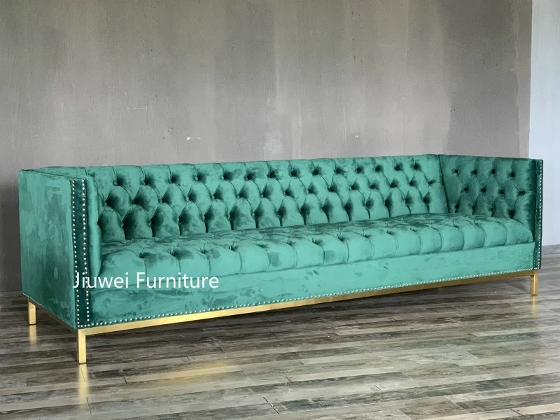 Jiuwei Furniture Popular Design Modern Living Room Green Button Style Lounge Seating Velvet Fabric Sofa for Wedding