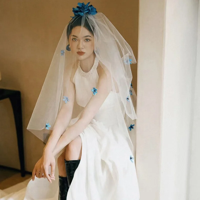 2023 новый стиль роскошные женские аксессуары для волос длинные мягкие чехлы на лицо цветок свадебная фата