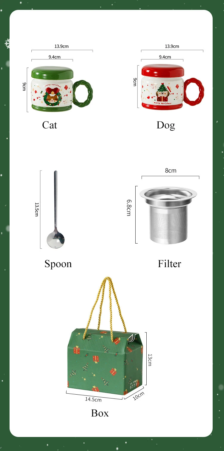 Cute Christmas Ceramic Coffee Cup Luxury Gift Set Promotional Santa Mug Featuring Classic Porcelain Tea Mug Spoon Lid