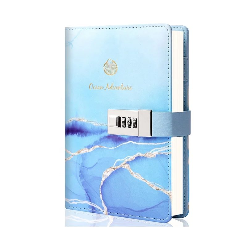 wholesale cute design cheap blue journal notebook secret diary for girls with lock and key
