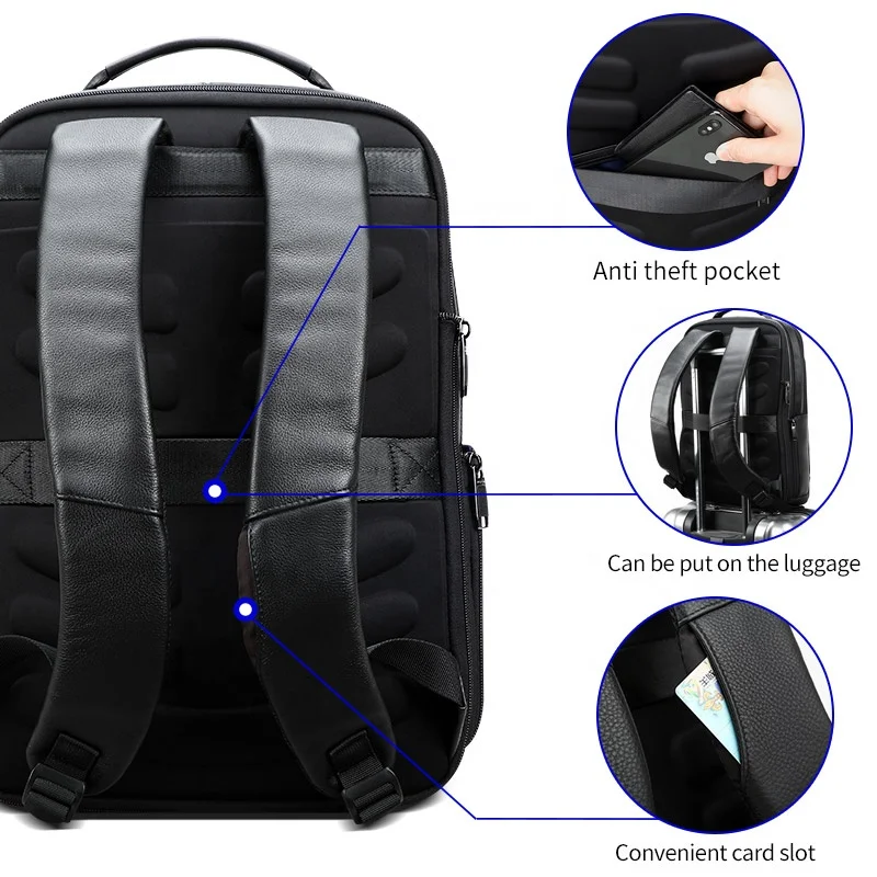 BOPAI men anti theft business 15.6 inch laptop bag usb charging back pack expandable notebook genuine leather backpack
