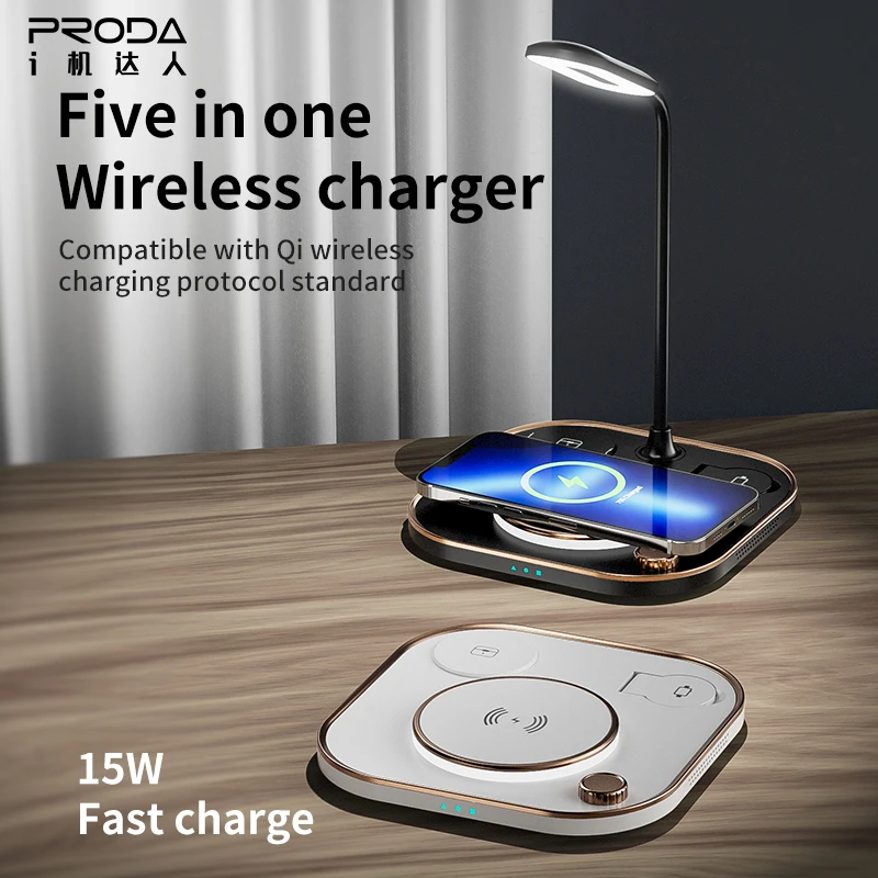 PRODA/AZEADA 5 In 1 15W Wireless Charger With Desk Lamp PD-X3 3A QI Wireless Charging Stand Holder For iPhone iWatch Airpods
